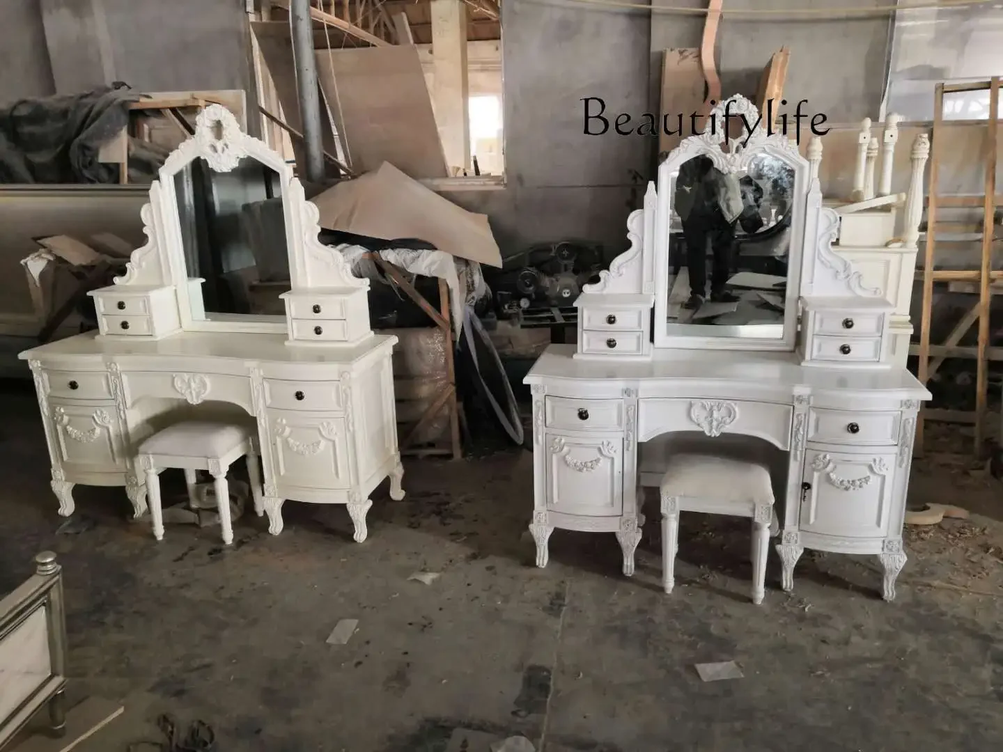 

French solid wood carving flower dresser American dressing table bedroom solid wood furniture customization