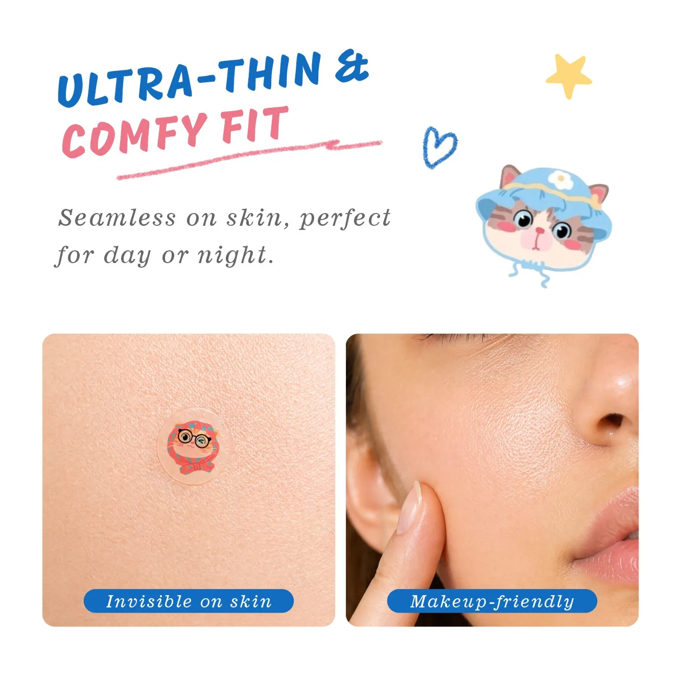 48/120/240 pieces - acne patches in the shape of cute cats. These acne patches are gentle and non-irritating. They are both wate