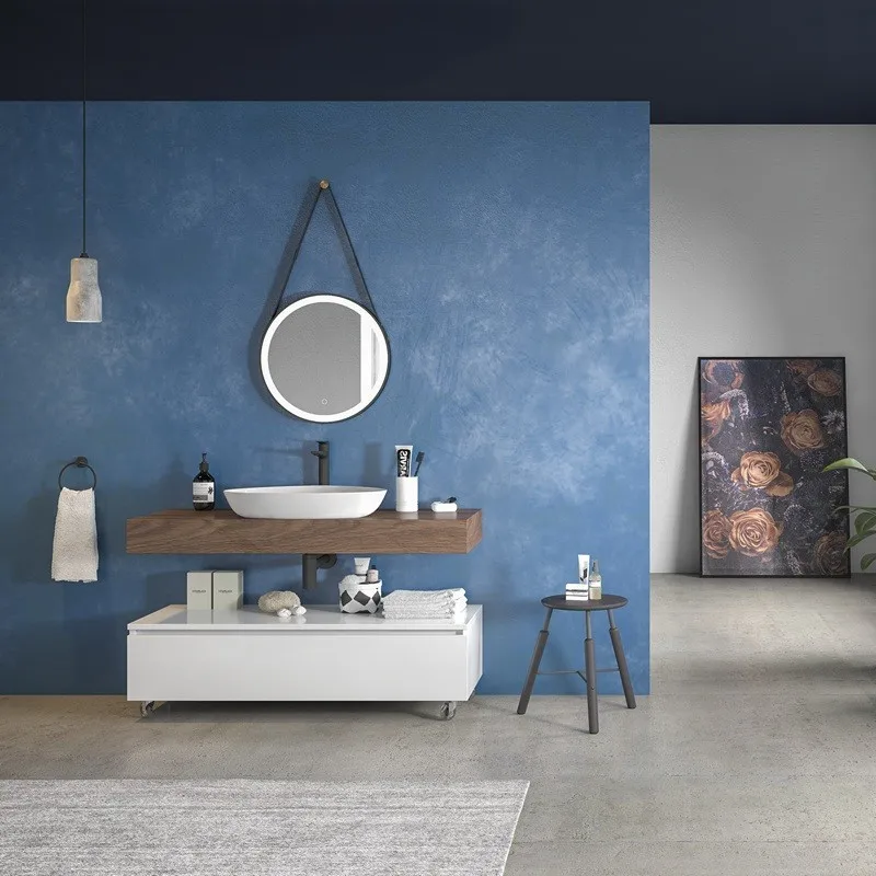 120 cm Bathroom Composition with Floor-standing Cabinet Oak Shelf Double Vanity Bath Mirror Ceramic Basin