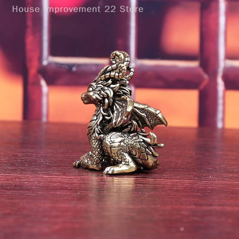 Antique Bronze Ornament Chinese Mythical Animal Dragon Statue Copper Figures Miniatures Pure Brass Dragon Paperweight Collection