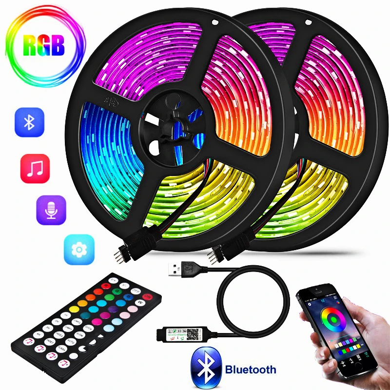 Dioda Pita USB Strip Led RGB 3535 Pita Fleksibel DIY DC 5V Jenis Bluetooth untuk Kamar Tidur Dekorasi Lampu Natal Lampu Strip LED