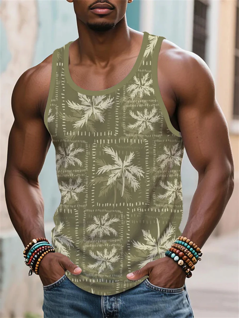 

Summer Casual Beach Tank Tops For Men Fashion Sailboat Coconut Tree 3D Printed Vest Trend Streetwear Vacation Oversized Tees