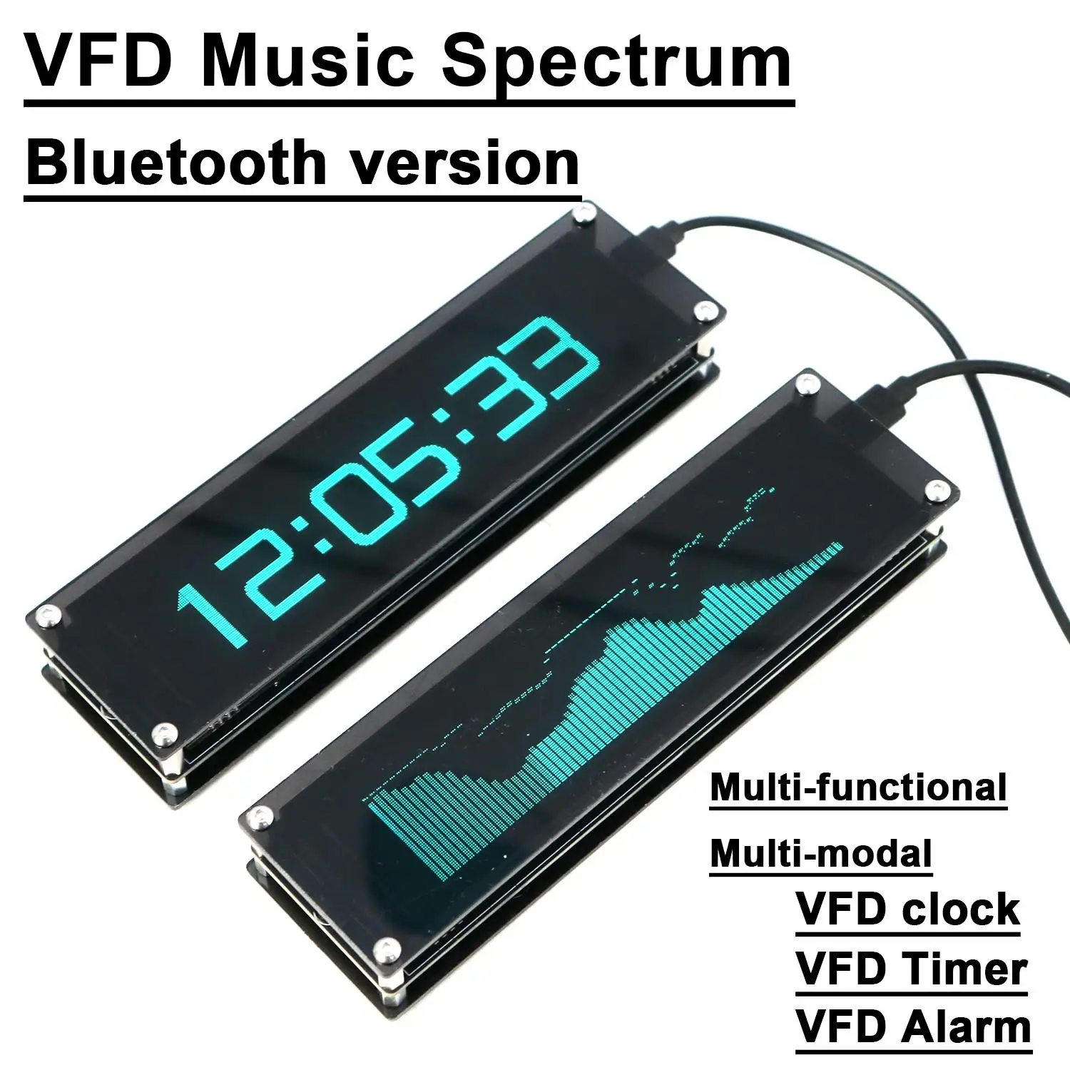 Bluetooth VFD Music Spectrum Clock Vacuum Fluorescent Display Timer Alarm Audio Level Indicator VU Meter Analyzer Stereo System