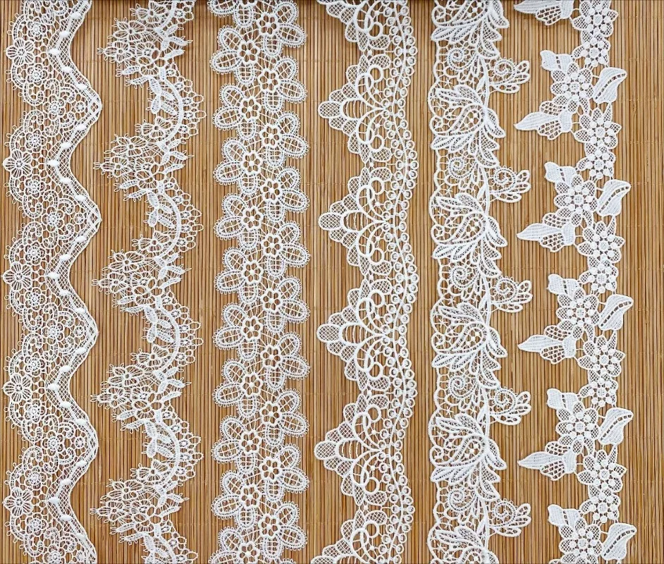 

10-метровые полиэфирные кружева, компьютерная вышивка, полые маленькие цветы, вспомогательные материалы