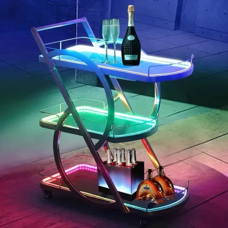 Metal Wine for Champagne Service Trolley for Restaurants Hotels Parties Nightclubs Elegant Bar Trolley for Advertising