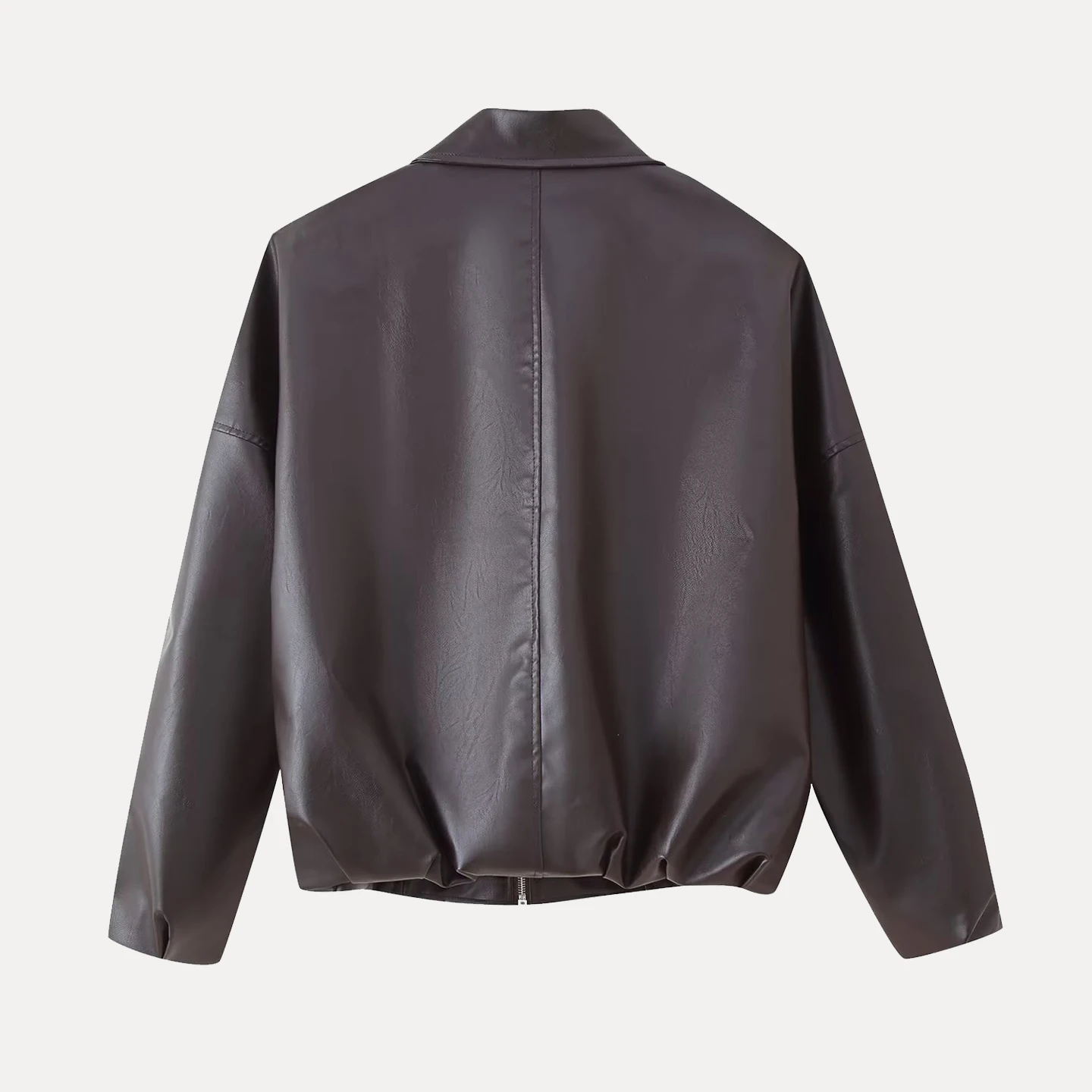 American Sle Long Sve Couro Jaet com Cinto Outono 2025 Novo Feminino Faion Z Commute Sle Zipper Loose Fit