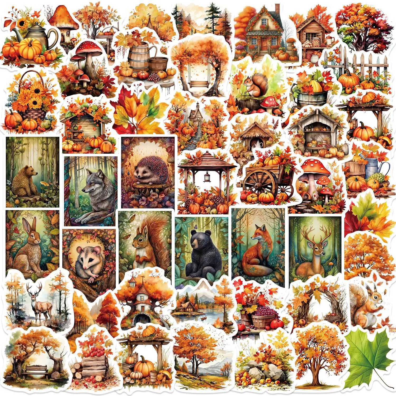 

50PCS Cartoon Forest Animal Flower DIY Stickers Waterproof Notebook Luggage Stationery Stickers