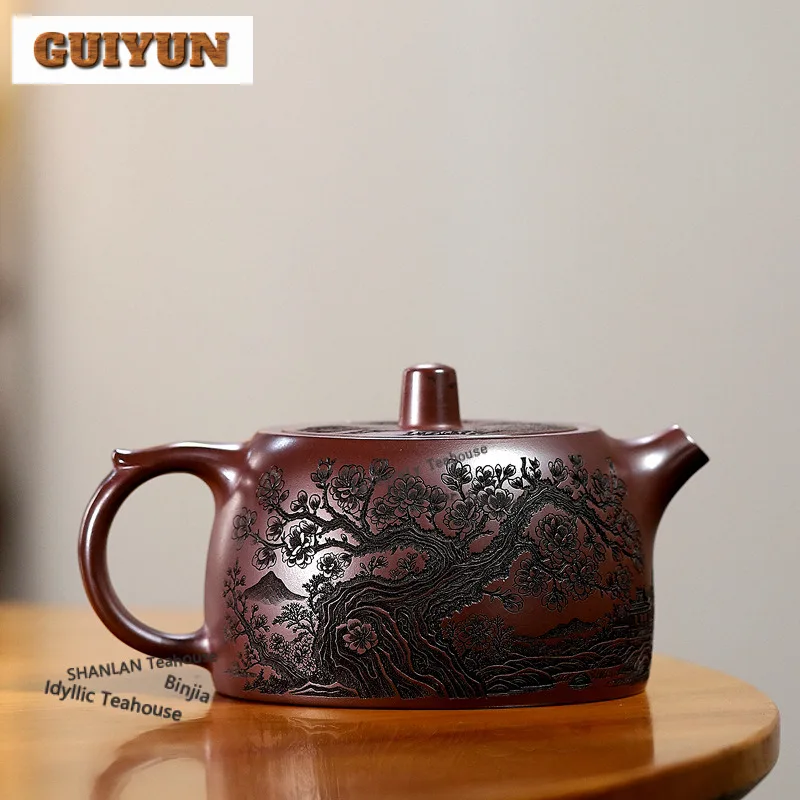 600ml Aesthetic Yixing Purple Clay Teapots Handmade Well Fence Pot Raw Ore Stone Red Mud Kettle Chinese Zisha Tea Set Collection