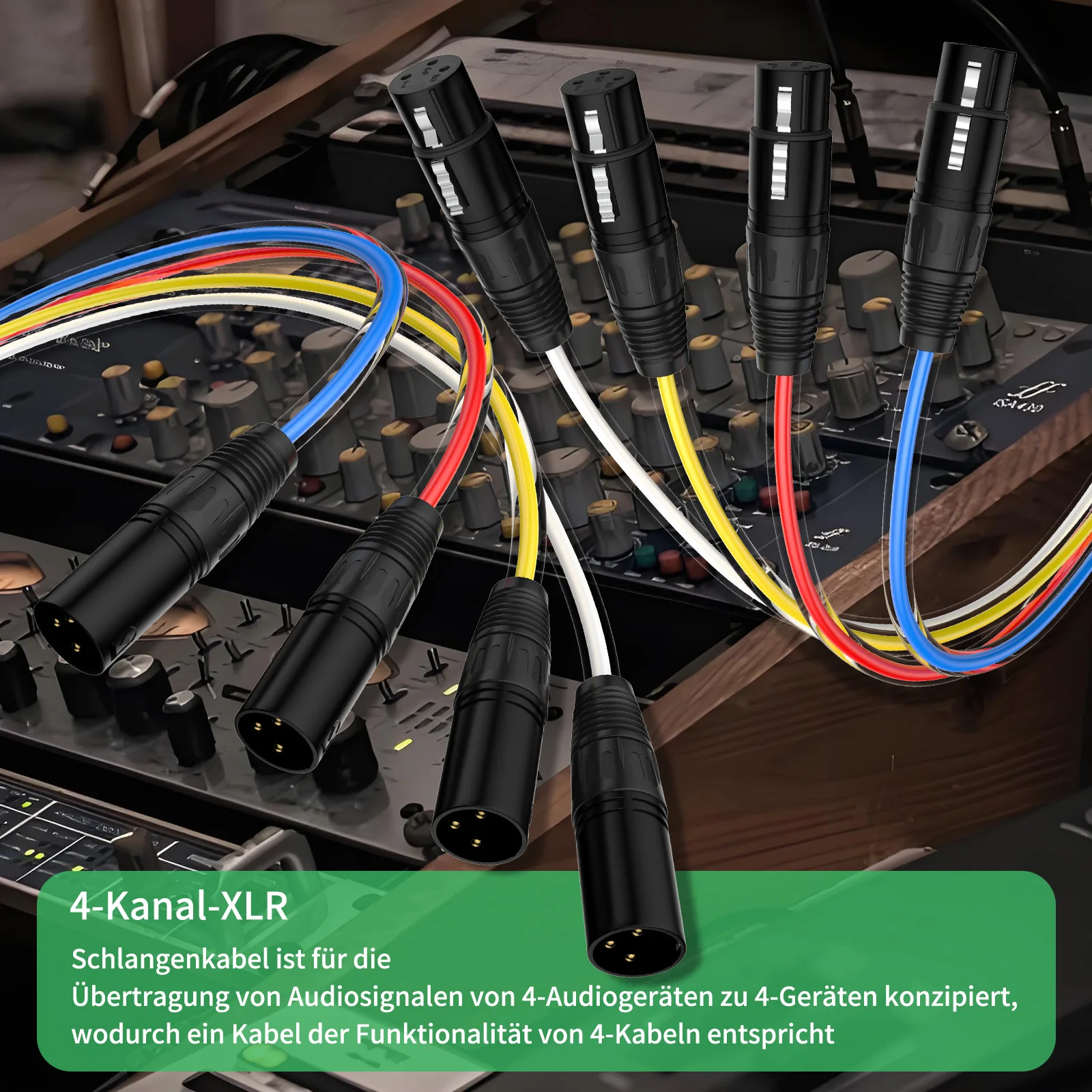 Profesjonalny 3-pinowy kabel XLR multimedialny, męski na żeński, zbalansowany przedłużacz audio na 2, 4, 6, 8, 12, 16 kanałów. — zdjęcie produktu 5
