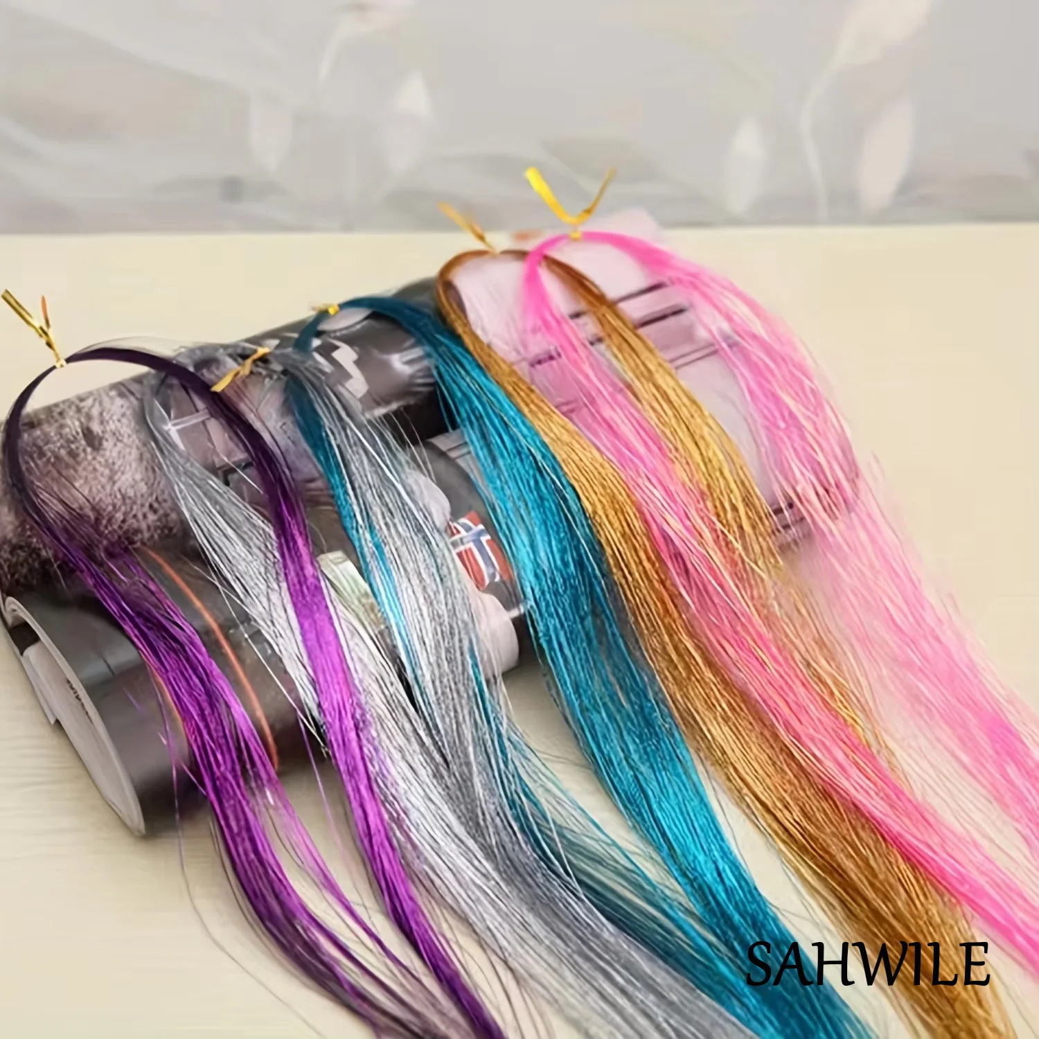 Synthetische Haarverlängerungen mit Glitzer, 10 Stück pro Packung, 36 Zoll, verschiedene Farben, synthetische Glitzer-Haarteile für Neujahr und Weihnachten. – Detail 4
