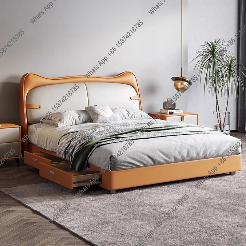 

Zx Creative New Cat High-footed Leather Children's Bed, Second Bedroom, Modern Simple 1.35-meter Storage Bed
