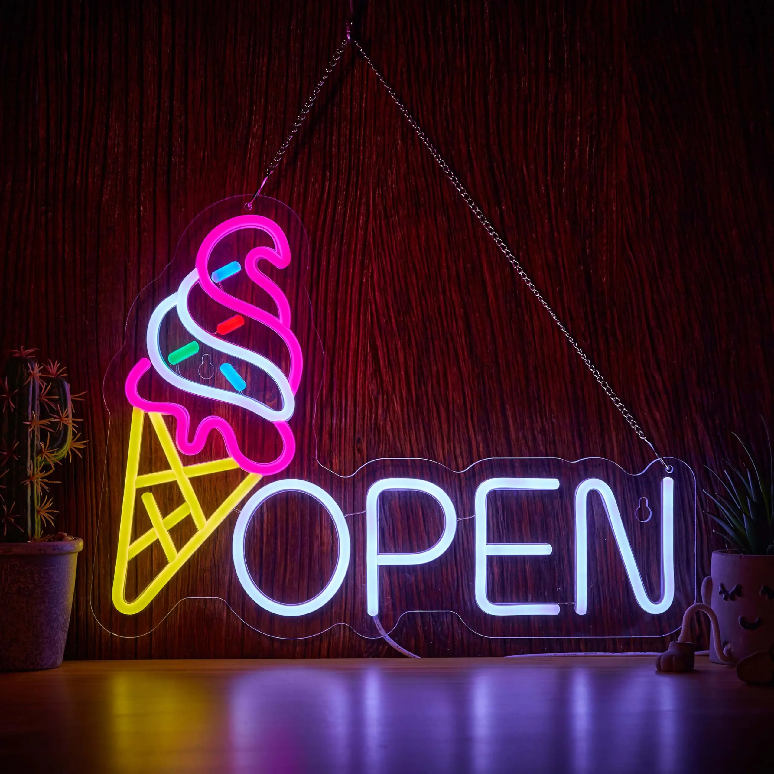 

Ice Cream Open Neon Sign for Wall Décor Dimmable Business Store Drink Shop LED Neon Light USB Powered Neon Art Signs Decor