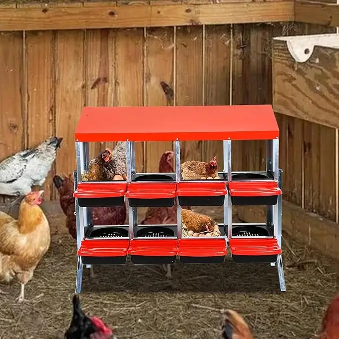 Chicken Nesting Box, 6-8 Compartment Heavy Duty Laying Nest with Egg Collection , Freestanding Hen Laying Box with Removable Tray for Hens, Chickens,