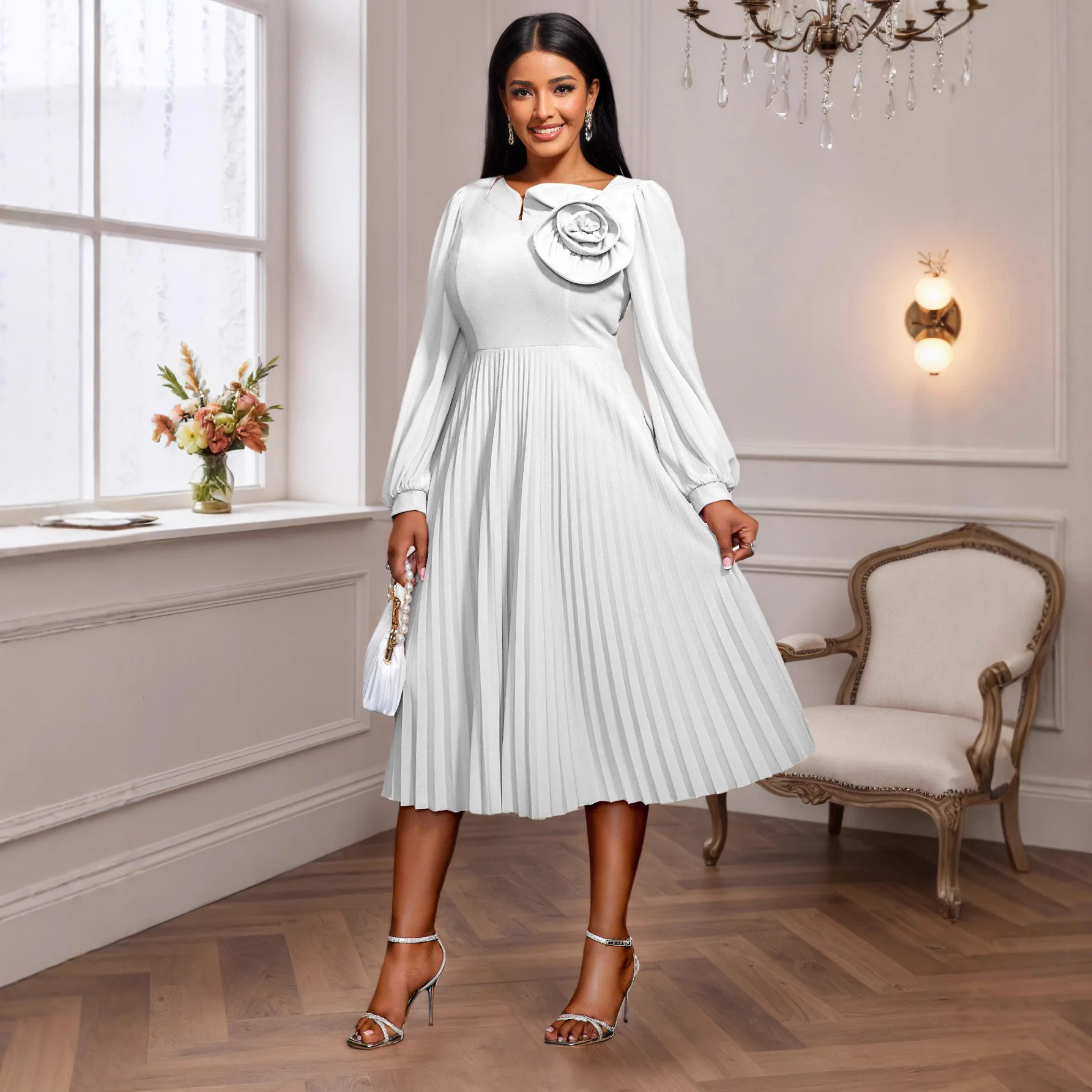 حجم كبير فساتين الأفريقية للنساء الخريف الأفريقي كم طويل البوليستر حفلة سهرة ميدي فستان S-4XL Dashiki الملابس الأفريقية