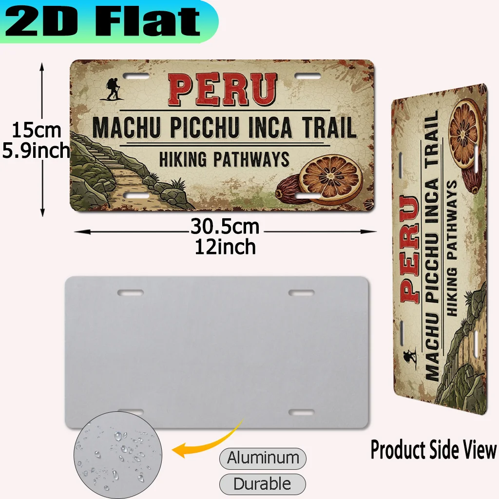 2D Flat - 【2D Flat】 2D Flat - [2D Flat] A Vintage Aluminum Sign of The Inca Trail at Machu Picchu, Peru (12X6 Inches), for Decor