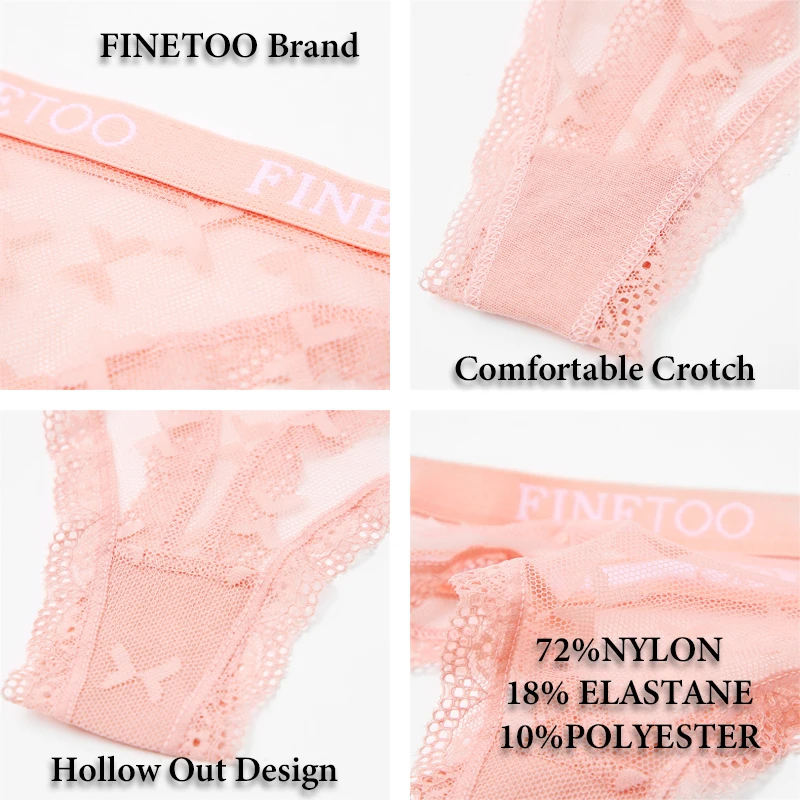 FINETOO 3PCS Women Lace Thong Letter Bikini Underwear Sexy Hollow Out T-Back Panties Female Low-Rise Floral Perspective Lingerie