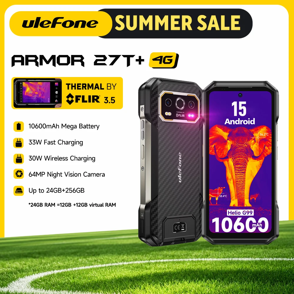 Ulefone Armor 27T+ 4G THERMAL BY FLIR® Rugged Phone 10600mAh Up to 24GB+256GB  6.78"FHD 120Hz Night Vision Android 15 Smartphone