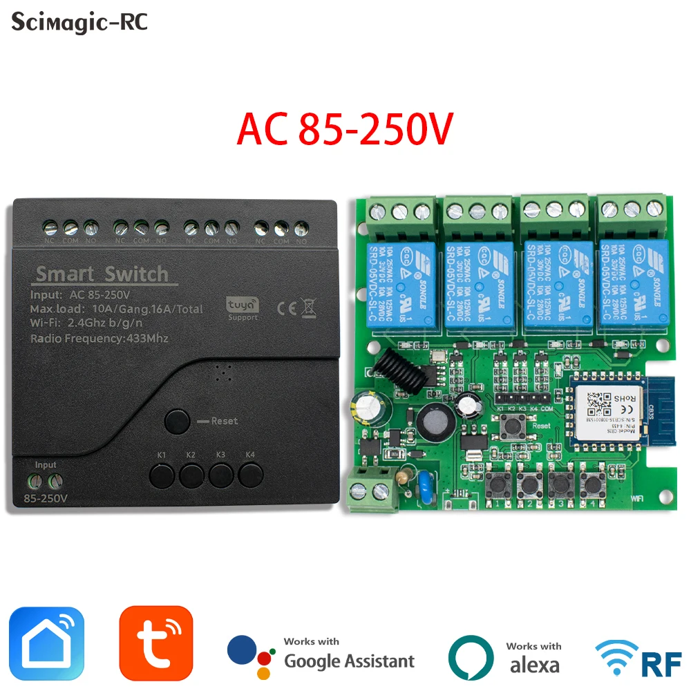 4CH Tuya Smart Wifi Schalter Modul 12V 24V 220V RF433 APP Fernbedienung 4 Kanäle Tipp Relais arbeit Mit Alexa Google Hause – Detail 11