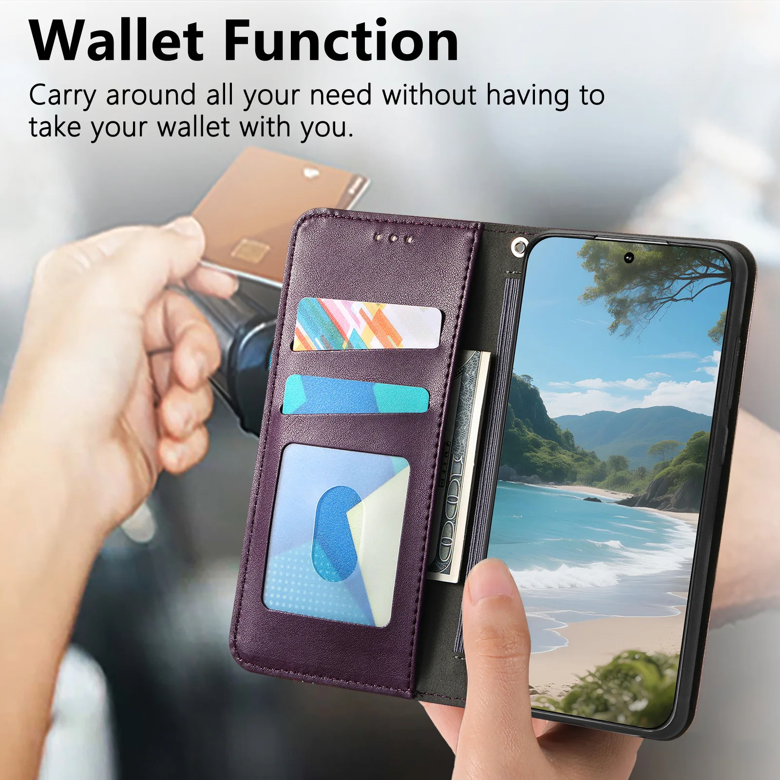 Applicable to Samsung A37 business pure-color mobile phone artificial leather case A56 flip cover with card slot A16  shell view 2