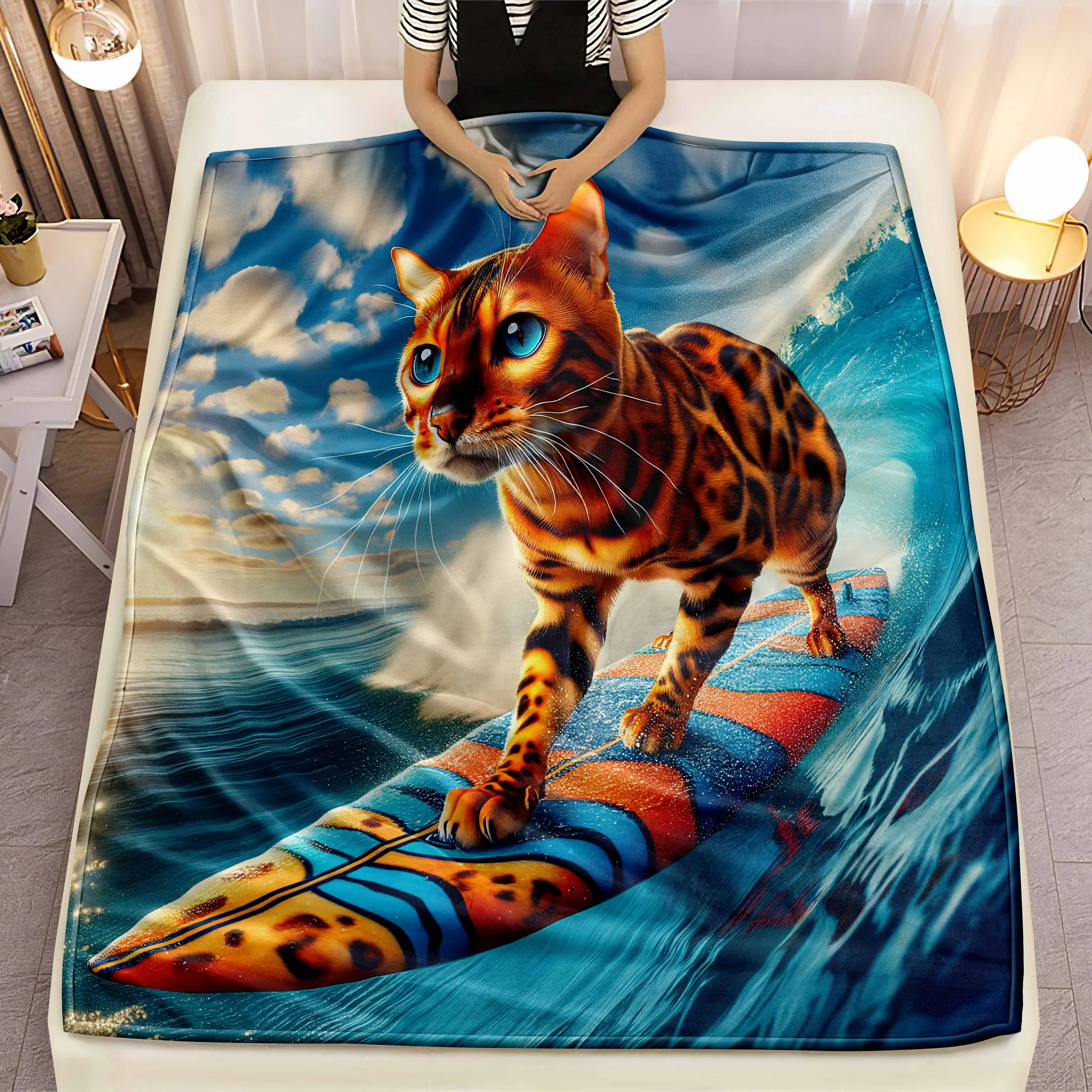 Ocelot surfing Microfiber Blanket Super Soft Throw Blankets For Bed Bedspread Sofa Decorative Camping Picnic Winter Warm Blanket