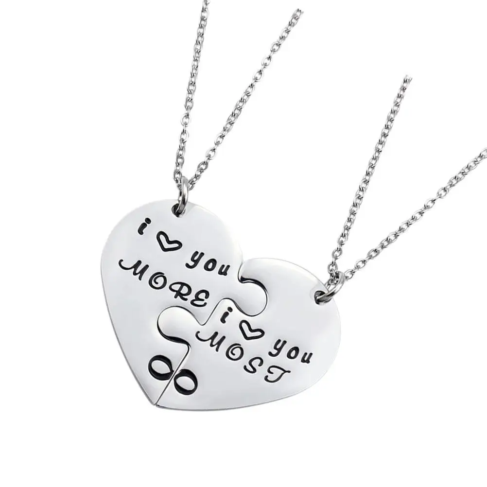 

1Pair Couple Heart Shape Splice Necklace Custom Engraved Neck Chain for Valentine Wedding Party Prom Summer Picnic Elegant