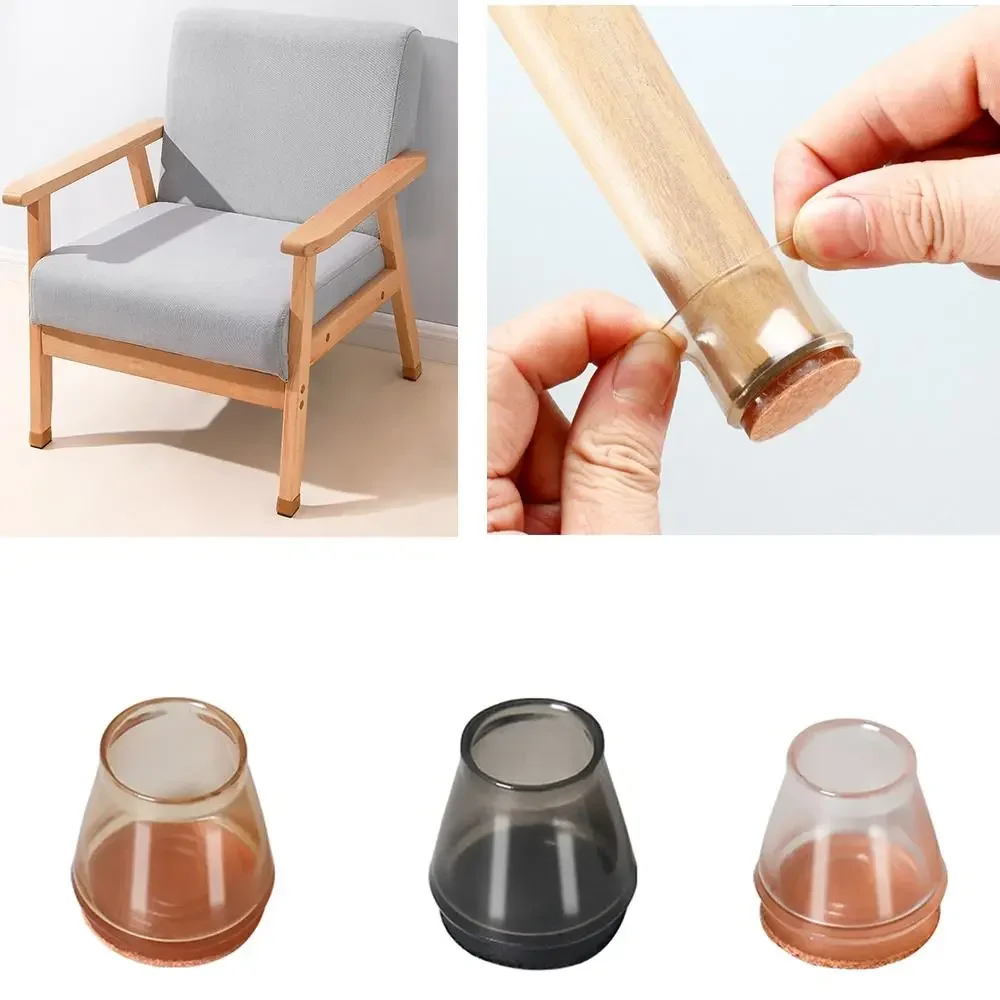 

8pcs Transparent Silicone Chair Feet Cover Round Rubber Chair Feet Pads with Felt Non-Slip Chair Leg Caps Feet Cap Bottom
