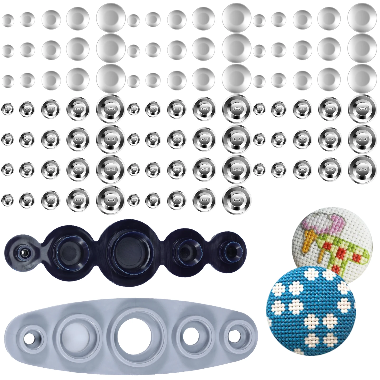 100 Pcs Cover Button Kit 5 Different Size Cover Buttons with Button Tool Aluminum Alloy Button Craft Kit DIY Covered Buttons