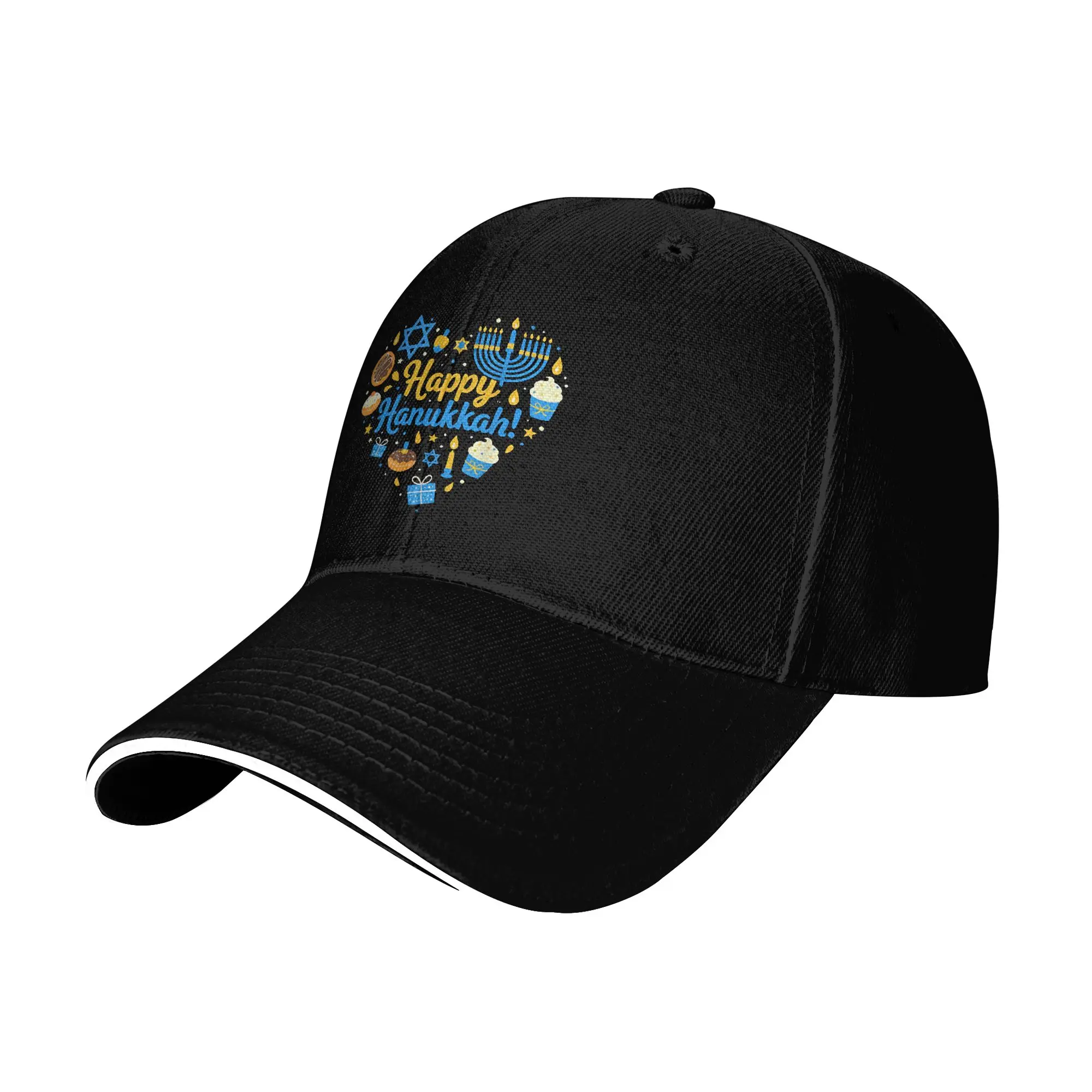 Happy Hanukkah Baseball Caps Fashion Menorah Candle Sandwich Hat Unisex Style Adjustable Sun Hat Workouts