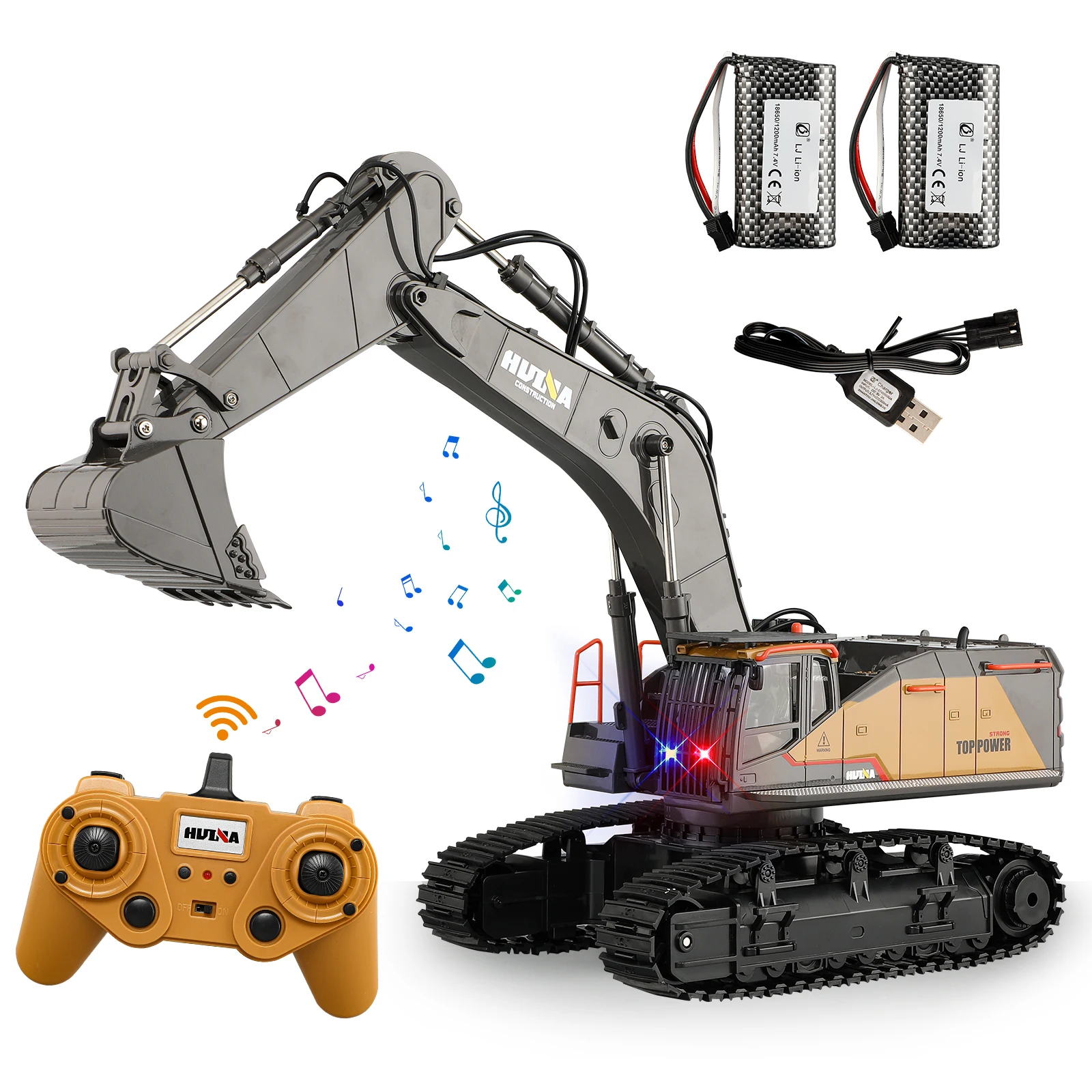 HUINA 1/14 RC Alloy Remote Control Excavator 2.4GHZ 22CH Wireless Remote Control Engineering Vehicle Model Boy Children\'s Toy