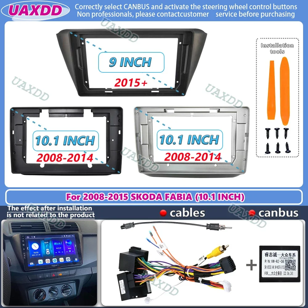 

For 2008-2015 SKODA FABIA 9 10INCH Car stereo radio Android frame panel fascia cable harness adapter dashboard navigation canbus