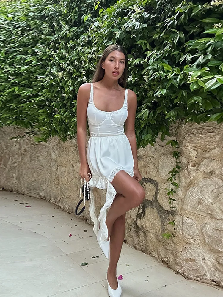 Corset plissé en Satin pour femmes, Sexy, Slim, sans manches, dos nu, combinaison courte, couleur unie, jupe trapèze assortie avec tout, été 2025