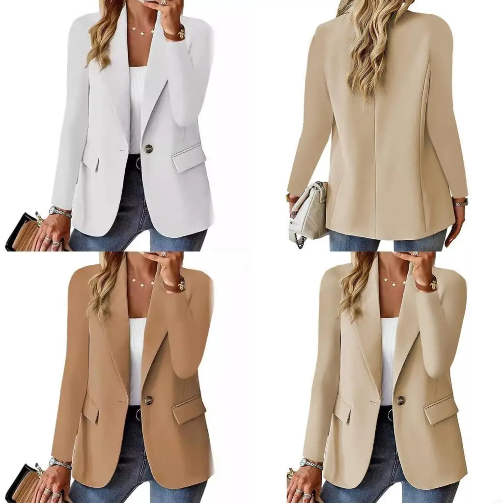 

L5YC Structured Polyester Blazers Women Career Wear Autumn Essential Solid Color Long Sleeve Design