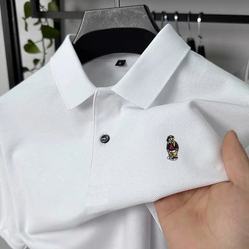 

100% pure cotton high-end brand men's short sleeve polo shirt summer fashion hot selling bear embroidery design golf top T-shirt