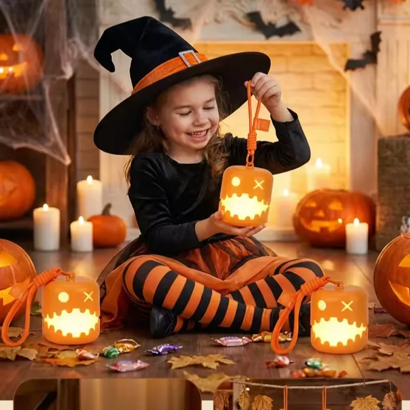 Creative Halloween Pumpkin Lantern LED Night Light 7Color Changing Pull String Switch Cute Portable Rechargeable Decorative Lamp