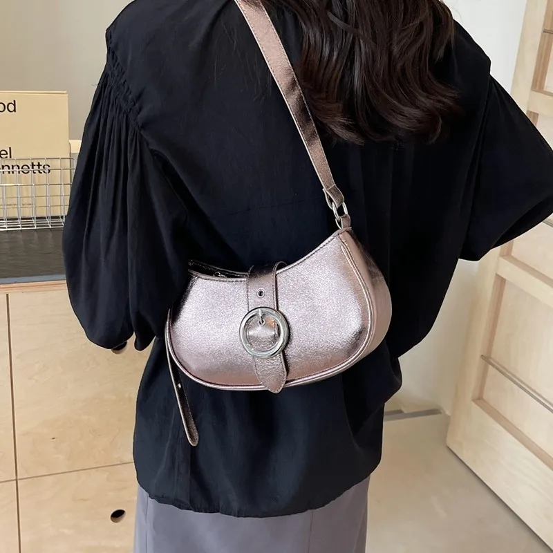 

Silver Shoulder Bags For Women Korean Fashion Small PU Leather Luxury Brand Crossbody Bags Trend Simple Handbags Female 2024 New