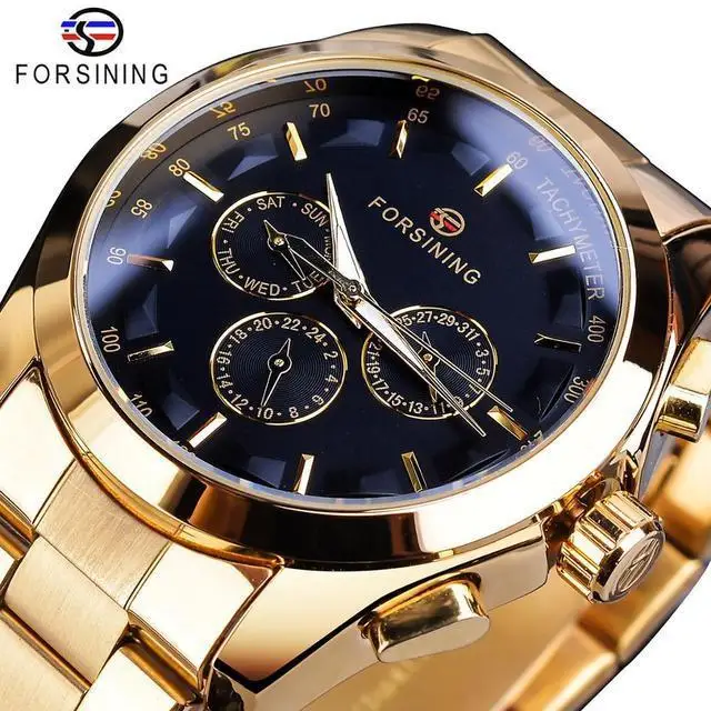 Forsining Top Brand Style Automatic Full Stainless Steelwatch Men Mechanical Business Wristwatch With Calendar Luminou Pointers