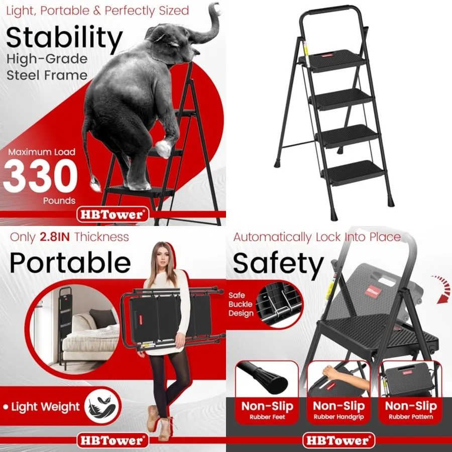 

Step Ladder, Step Stool Foldable for Adults with Wide Anti-Slip Pedal, Lightweight s for Home