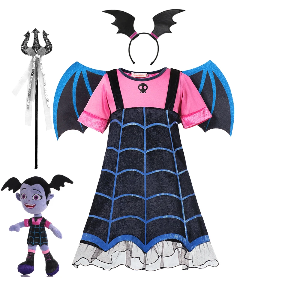 Платье для девочек Vampirina Fantasia Infantil косплей костюмы Хэллоуин Карнавал вечерние Маскировка вампира Детские костюмы с крыльями