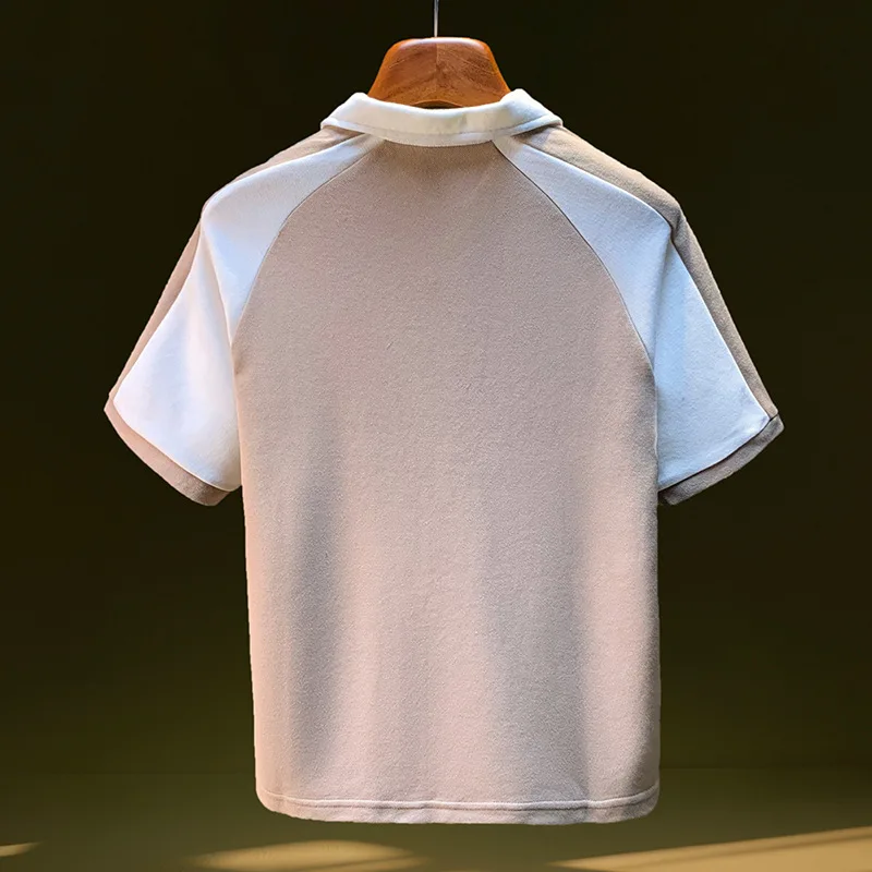 الهراء مربع نمط الربط قميص بولو للرجال 2025 جديد فضفاض تنفس خمسة كم تي شيرت الصيف عادية