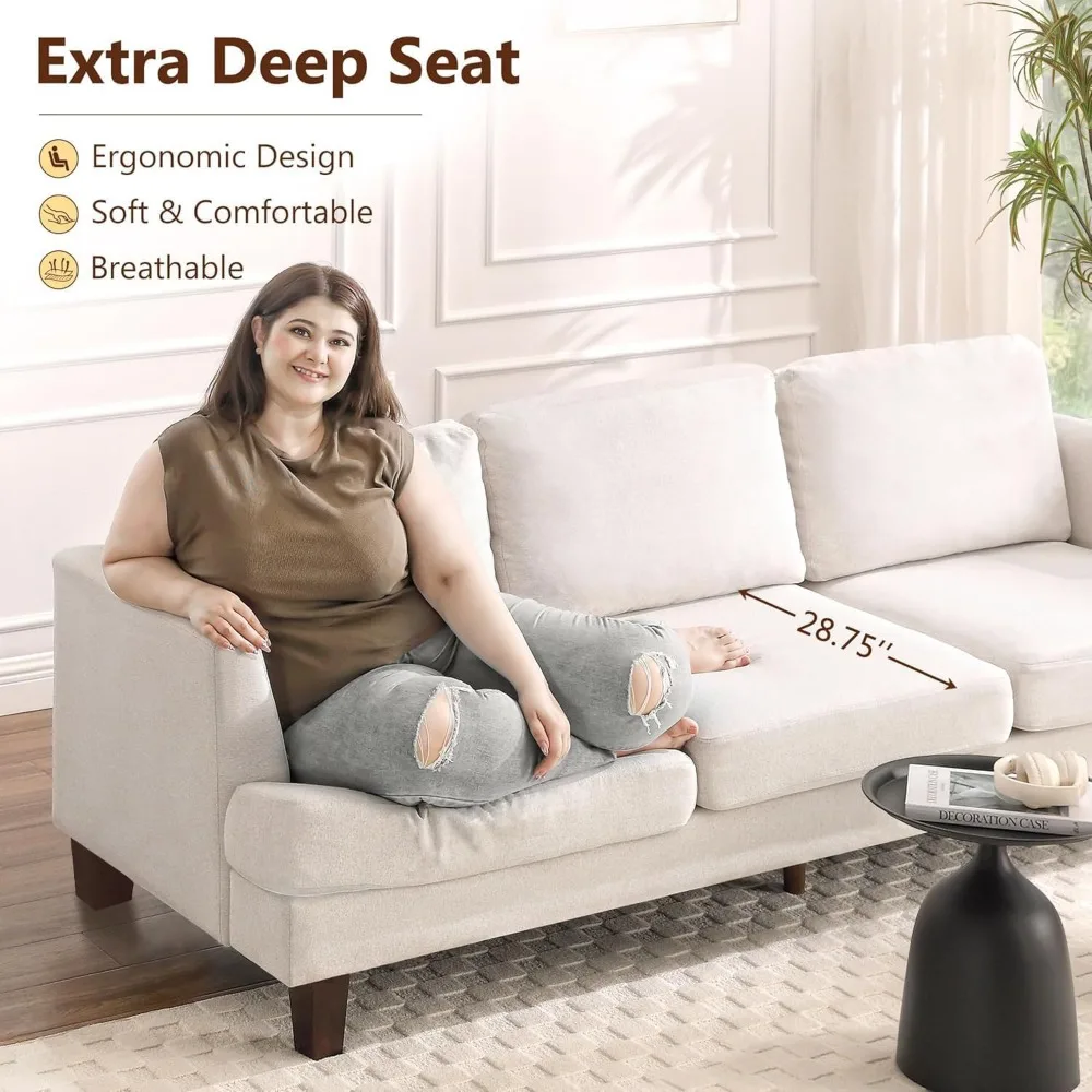 أريكة حديثة بثلاثة مقاعد في منتصف القرن مع مساند للذراعين لمساحات مريحة للمعيشة وغرفة النوم #3