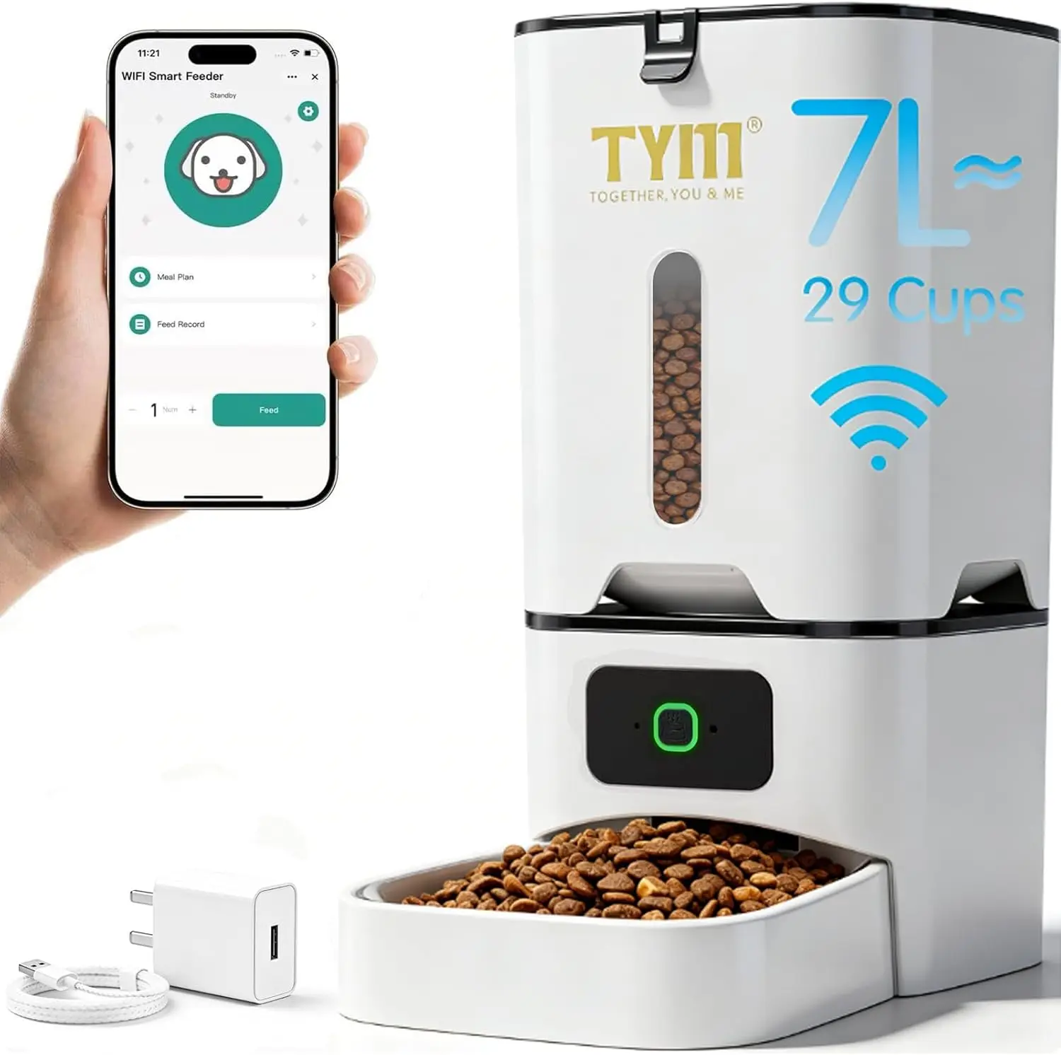 

Умная Wi-Fi кормушка для животных с таймером, объем 7 л, двойное питание, легкая очистка, для кошек и маленьких собак