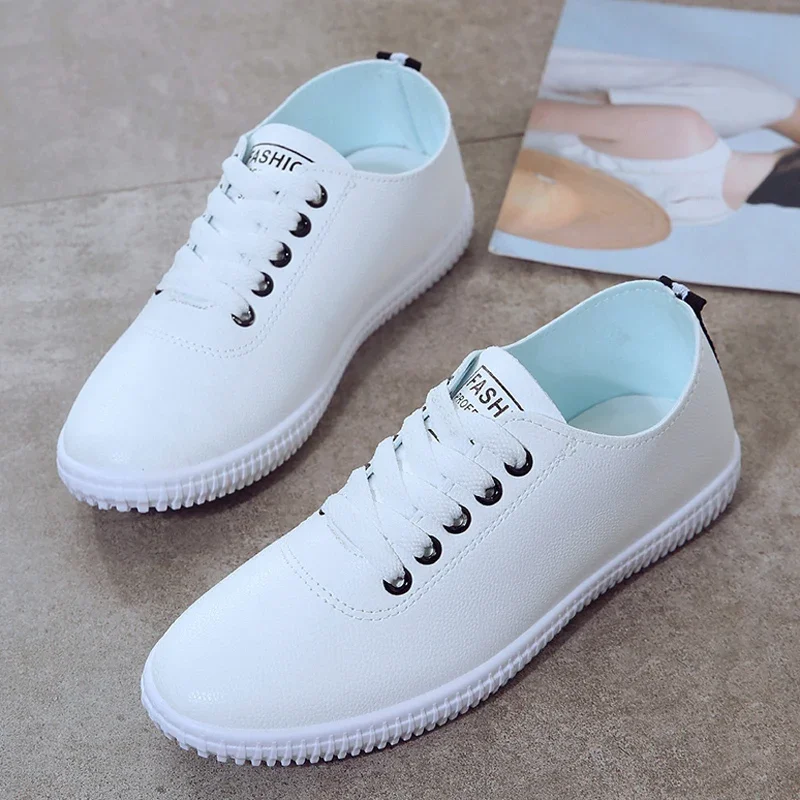 Comemore Summer Spring Woman White Casual Shoe Flats Breathable Women Leather Sneakers Ladies Trainers Women\'s Vulcanized Shoes