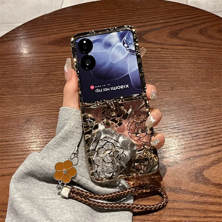 

For Xiaomi MIX Flip Phone Case Ultra-thin Transparent Electroplated Camellia Bracelet Ultra-thin Folding Screen Protective Cover