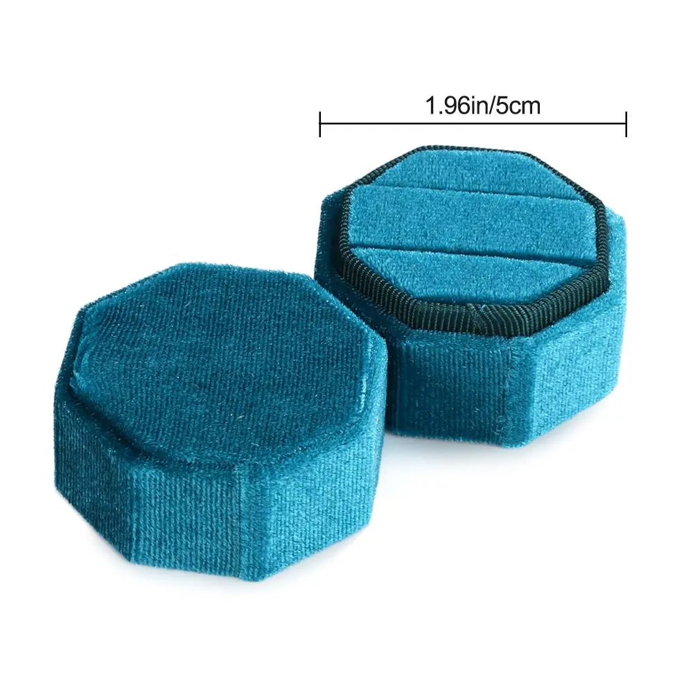 หมั้นแปดเหลี่ยมประณีตพร้อมฝาปิดที่ถอดออกได้กํามะหยี่กล่องเครื่องประดับแหวนกล่องเก็บกล่อง