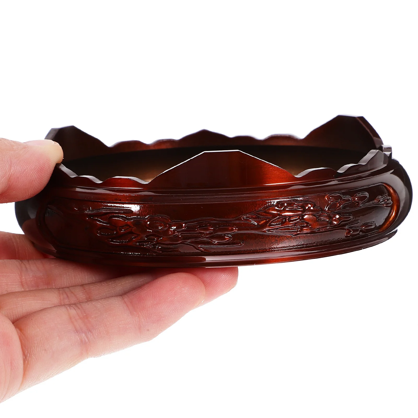 

Copper Pedestal Base Round Shape Plum Blossom Pattern Decorative Stand for Censer Incense Burner Display