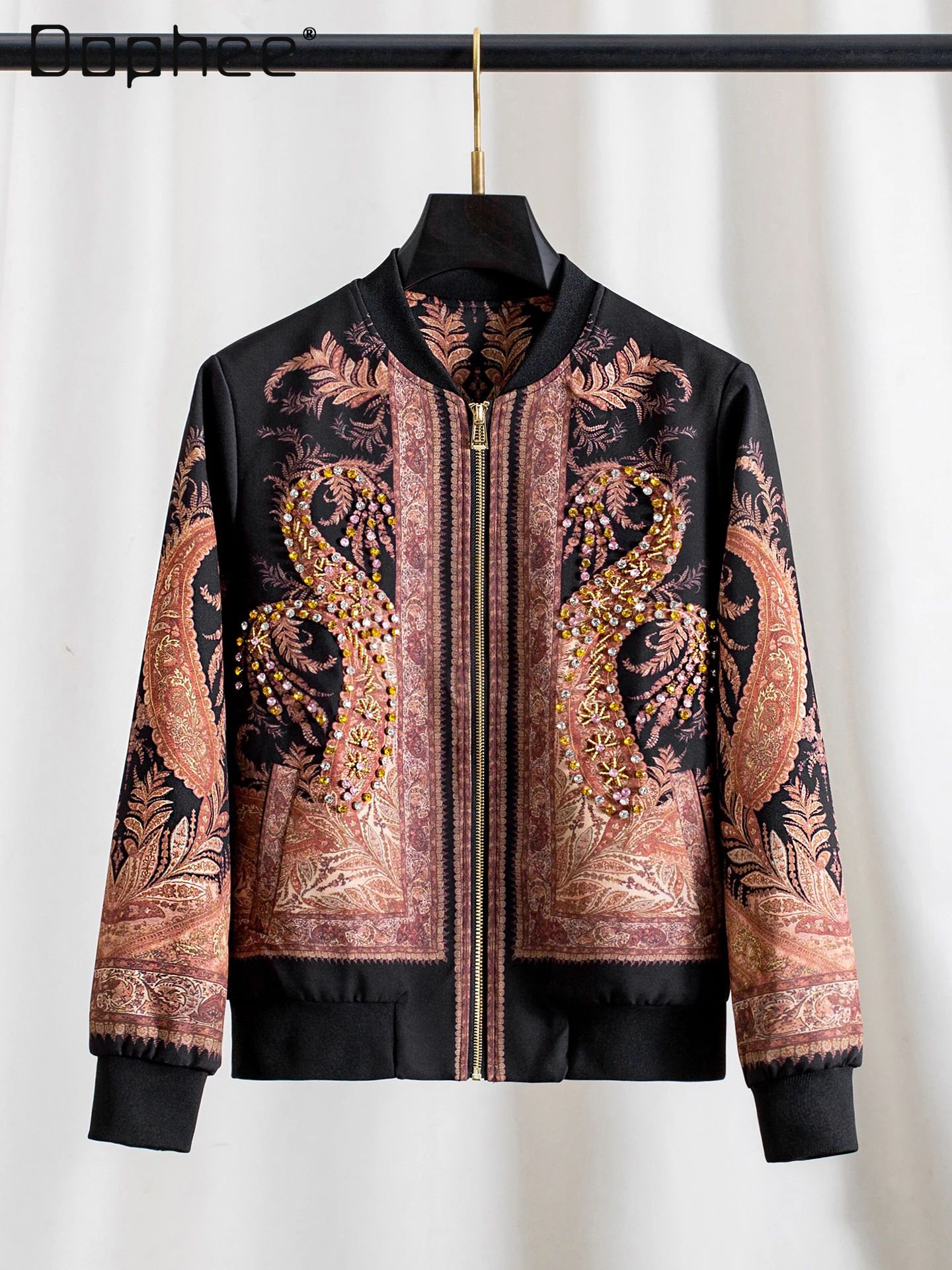 

Уникальная изысканная куртка в европейском стиле с бисером и стразами, винтажные бейсбольные куртки, универсальные свободные женские пальто с длинными рукавами