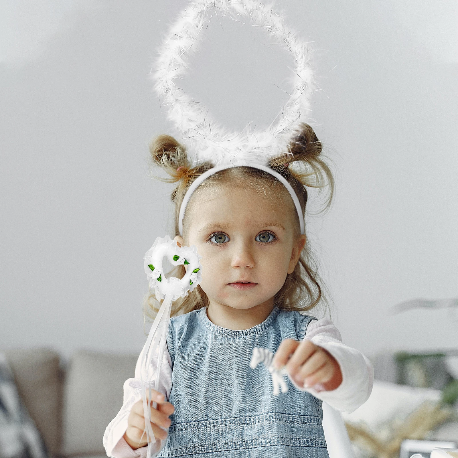 

Natural Bleached White Angel Feather Wings With Halo And Wand Small Size Ideal For Children 0 5 Years Old Fairy Costume Set