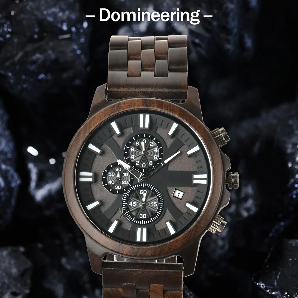

Business men's wooden watch, fashionable multifunctional wooden watch, cross-border e-commerce sandalwood quartz watch
