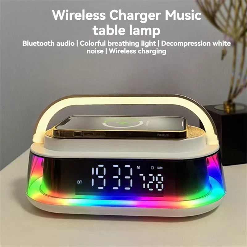 6-in-1 Bluetooth Speaker Wireless Charging Alarm Clock Bluetooth Speaker Portable White Noise USB Desktop Speaker RGB Music Box