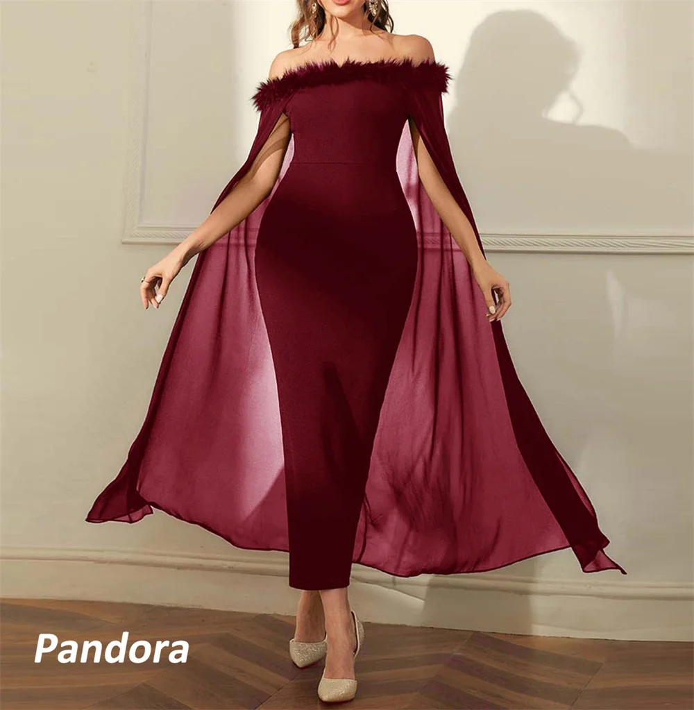 

Pandora Mermaid Feathers Off Shoulder Dubai Prom Dress Chiffon Shawl Evening Summer Elegant Party Dress For Women 2024